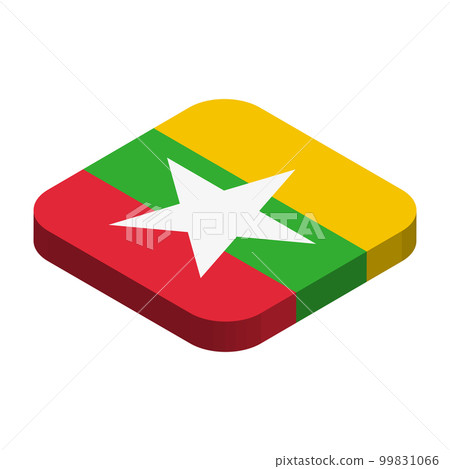 Myanmar flag - 3D isometric square flag with rounded corners. 99831066
