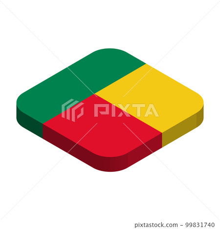 Benin flag - 3D isometric square flag with rounded corners. 99831740