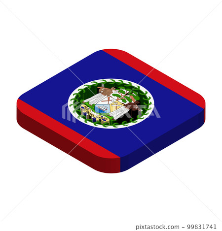 Belize flag - 3D isometric square flag with rounded corners. 99831741
