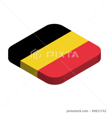 Belgium flag - 3D isometric square flag with rounded corners. 99831742