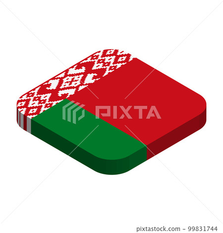 Belarus flag - 3D isometric square flag with rounded corners. 99831744