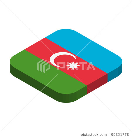 Azerbaijan flag - 3D isometric square flag with rounded corners. 99831778