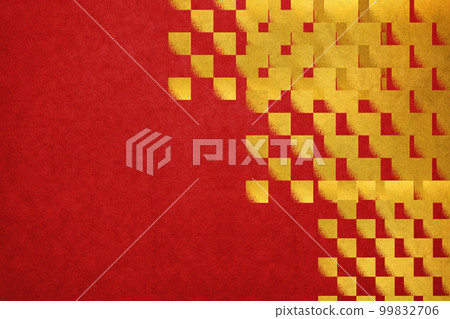 Gold leaf mosaic Japanese style background texture on red background 99832706