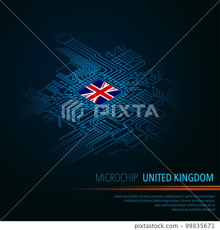 Electric circuit perspective UK blue microchip Electric circuit perspective UK blue microchip 99835671