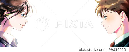 Illustration of a member of society in profile, male and female, single person, facing each other, seasonless, no background Illustration of a member of society in profile, male and female, single person, facing each other, seasonless, no background 99836623