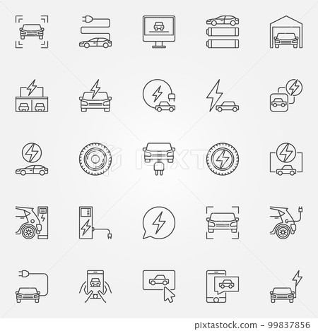 Electric car icons set. Vector electric vehicle symbols Electric car icons set. Vector electric vehicle symbols 99837856