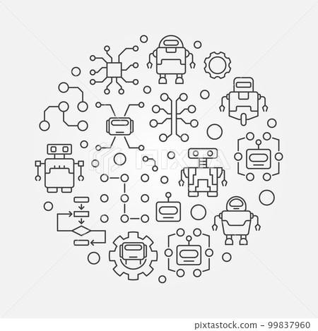 Robots and AI round vector illustration Robots and AI round vector illustration 99837960