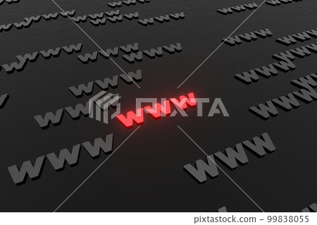 WWW symbols sign on black background 3d render. Hypertext transfer protocol secure web 3 99838055