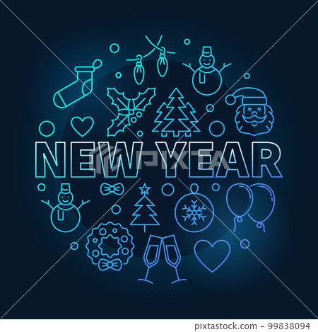 New Year round vector blue illustration in line style 99838094