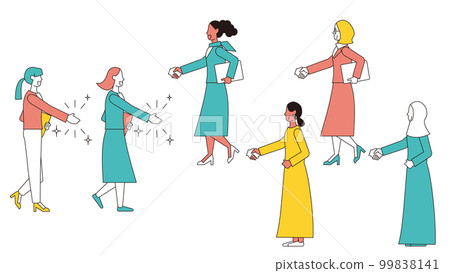 Handshake set of female business people from various countries 99838141