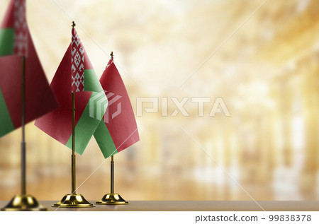A small Belarus flag on an abstract blurry background A small Belarus flag on an abstract blurry background 99838378