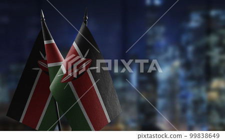Small flags of the Kenya on an abstract blurry background 99838649