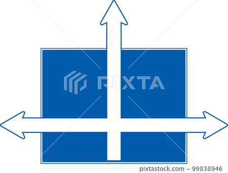 帶有向三個方向突出的箭頭的道路/交通標誌的插圖 99838946