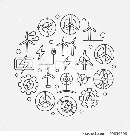 Round with wind turbine Round with wind turbine 99839508