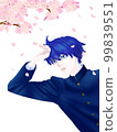 Illustration of cherry blossoms falling on a boy in school uniform 99839551