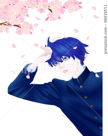 櫻花落在校服男生身上插畫 櫻花落在校服男生身上插畫 99839551