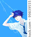 A boy who seems to be dazzled by the summer sun 99839555