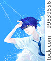 A boy who seems to be dazzled by the summer sun 99839556