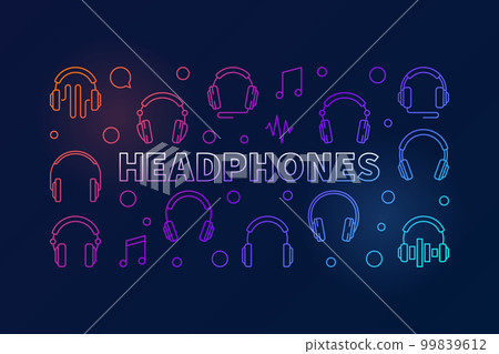 Headphones vector horizontal colored illustration or banner 99839612