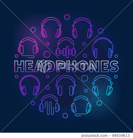 Headphones round colored vector linear illustration Headphones round colored vector linear illustration 99839613