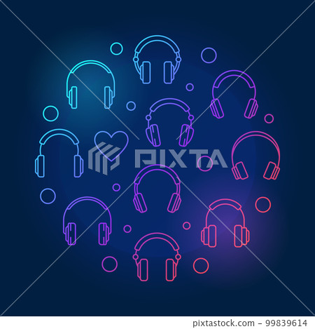 Headphones line icons in circle shape. Vector illustration Headphones line icons in circle shape. Vector illustration 99839614