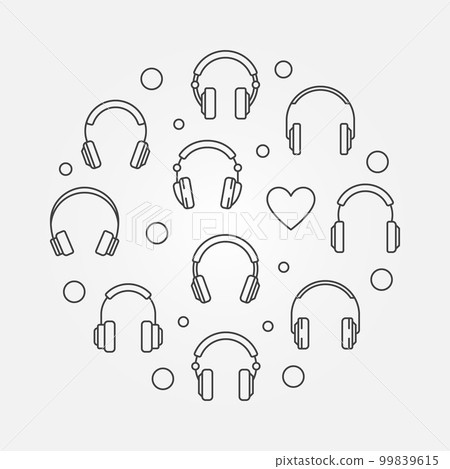 Headphones icons in circle shape. Vector line illustration Headphones icons in circle shape. Vector line illustration 99839615