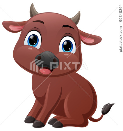 Cute little buffalo cartoon sitting Cute little buffalo cartoon sitting 99840264