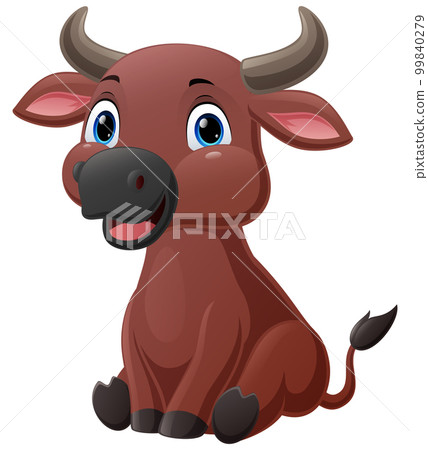 Cute little buffalo cartoon sitting 99840279