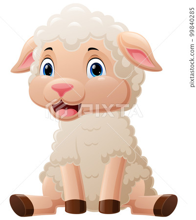 Cute baby sheep cartoon sitting 99840285