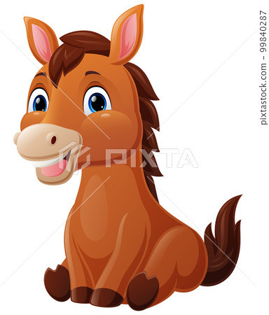 Cute baby horse cartoon sitting 99840287