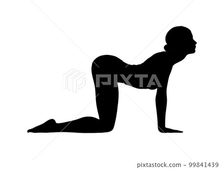 瑜珈姿勢 瑜珈牛姿勢剪影 女人全身側面輪廓的插圖 99841439