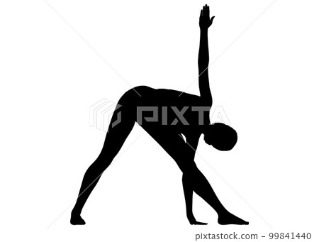 瑜珈姿勢瑜珈伸展三角姿勢剪影女性全身後視圖插圖 瑜珈姿勢瑜珈伸展三角姿勢剪影女性全身後視圖插圖 99841440