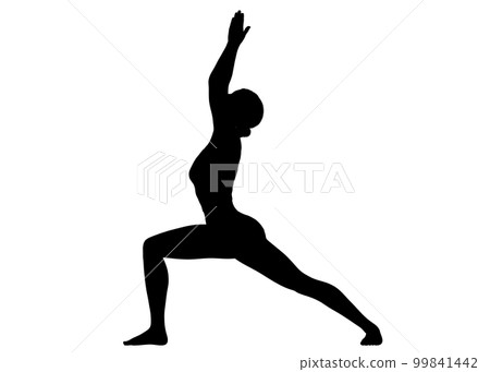 Yoga pose: Silhouette of yoga warrior pose 1 Illustration of a woman's whole body sideways Yoga pose: Silhouette of yoga warrior pose 1 Illustration of a woman's whole body sideways 99841442