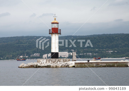 White lighthouse tower with red top. Varna, Bulgaria White lighthouse tower with red top. Varna, Bulgaria 99843189