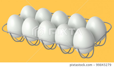 Farm raw organic white sugar-coated eggs for morning breakfast in metal tray Farm raw organic white sugar-coated eggs for morning breakfast in metal tray 99843279