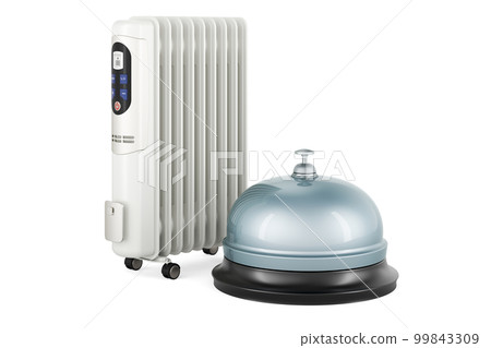 Oil filled radiator with reception bell, 3D rendering Oil filled radiator with reception bell, 3D rendering 99843309