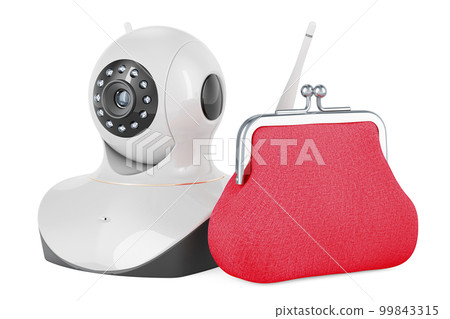 Purse coin with Internet Protocol camera, 3D rendering Purse coin with Internet Protocol camera, 3D rendering 99843315