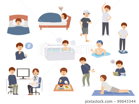 Illustration set of men leading a healthy life Illustration set of men leading a healthy life 99843344