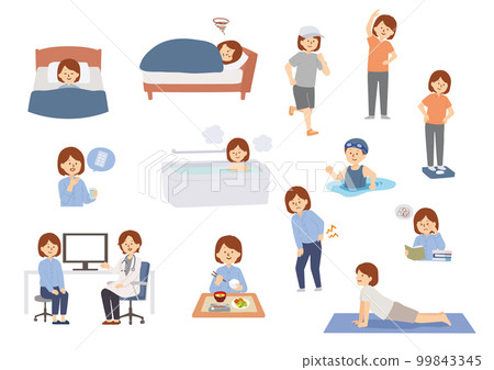 Illustration set of a woman living a healthy life 99843345