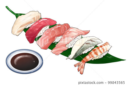 在竹葉上設置 6 種壽司壽司插圖材料透明背景/白色背景包括其他材料/變化 99843565