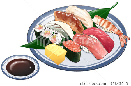 9 kinds of sushi and egg Aobuchi plate Sushi illustration material White background/Transparent background Other material available 9 kinds of sushi and egg Aobuchi plate Sushi illustration material White background/Transparent background Other material available 99843943