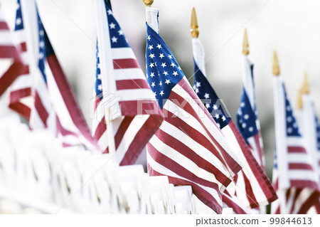 A row of American flags 99844613