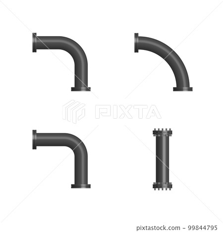 Set of steel pipes with flanges, 3D vector illustration. 99844795