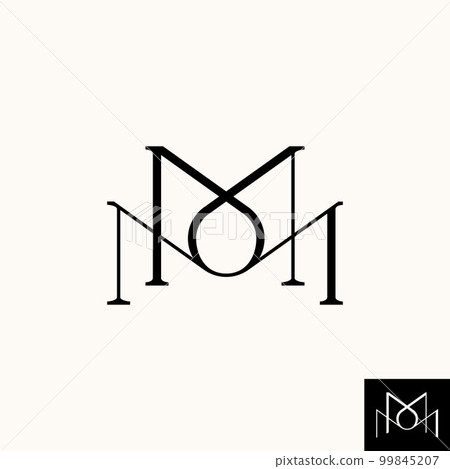 Simple letter or word MM or PM line thin serif font like pattern ornament and precision image graphic icon logo design abstract concept vector stock. Can be used as a symbol related to initial or mono 99845207