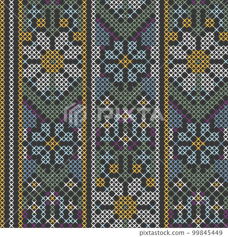 Vector seamless pattern with a floral pattern for cross-stitch, stylized daisies and cornflowers 99845449