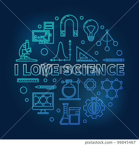 I love science vector blue round illustration in outline style 99845467