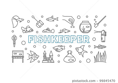 Fishkeeper vector horizontal banner or illustration in line style Fishkeeper vector horizontal banner or illustration in line style 99845470