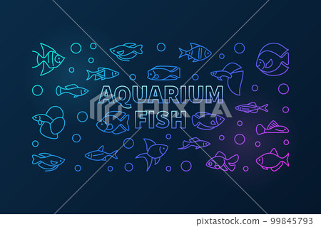 Aquarium fish vector colored horizontal banner in line style 99845793