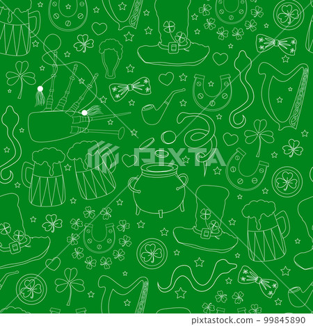 St. patrick's day pattern. Wrapping paper design for patrick's day. Green background. Clover and shamrock St. patrick's day pattern. Wrapping paper design for patrick's day. Green background. Clover and shamrock 99845890
