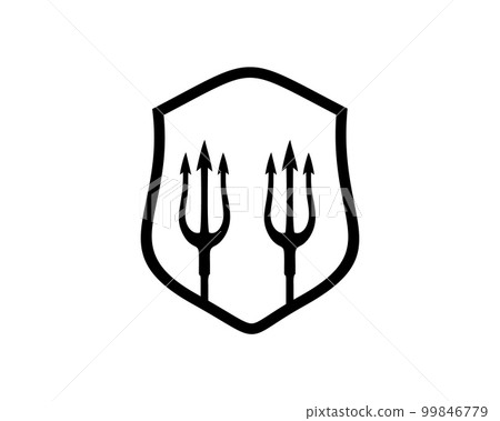 silhouette vector design of two spears and shield. best for logos, badges, emblems, icons, available in eps 10. 99846779